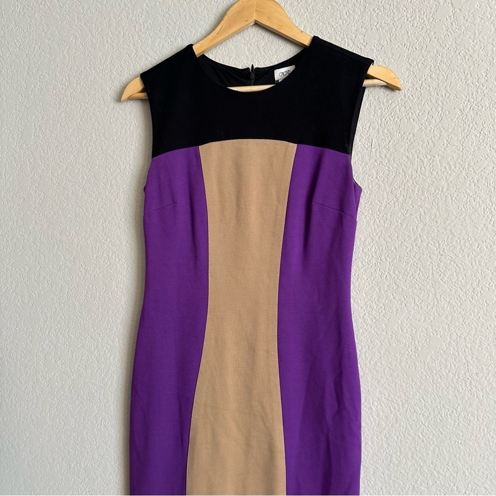 Cache Women's Size 2 Purple Black Tan Contour Colorblock Dress Sheath
Fitted! - Picture 6 of 14